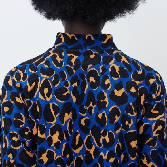 Zara Jacquard Patterned Sweater Cheetah Print Turtleneck - Picture 6 of 15